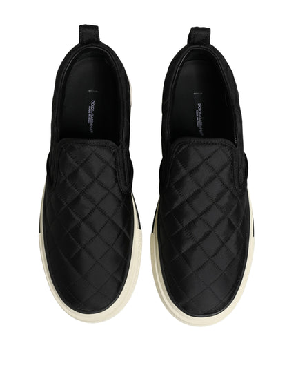 Dolce & Gabbana Women's Low Top Slip On Viscose Polyester Canvas & Goat Leather Sneakers - Black White