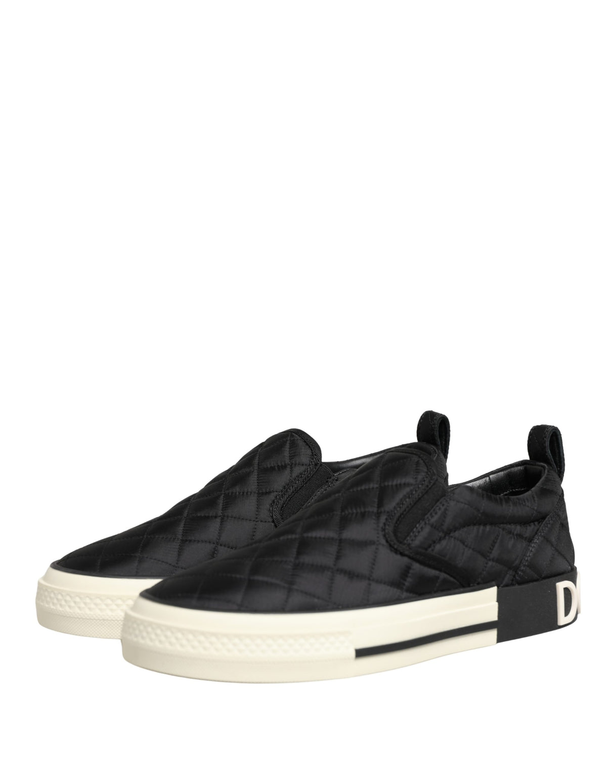Dolce & Gabbana Women's Low Top Slip On Viscose Polyester Canvas & Goat Leather Sneakers - Black White