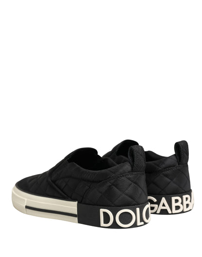 Dolce & Gabbana Women's Low Top Slip On Viscose Polyester Canvas & Goat Leather Sneakers - Black White