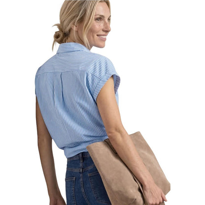 Shirt by Street One for women in cotton blue & striped, featuring a nuanced and nuanced for a sophisticated finish.