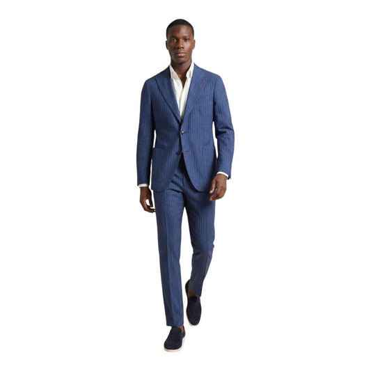 Pant Suit by Mulish for men in polyester blue showcases an bespeak silhouette, artfully detailed with a sophisticated and an bespeak straight & wide for a refined finish.