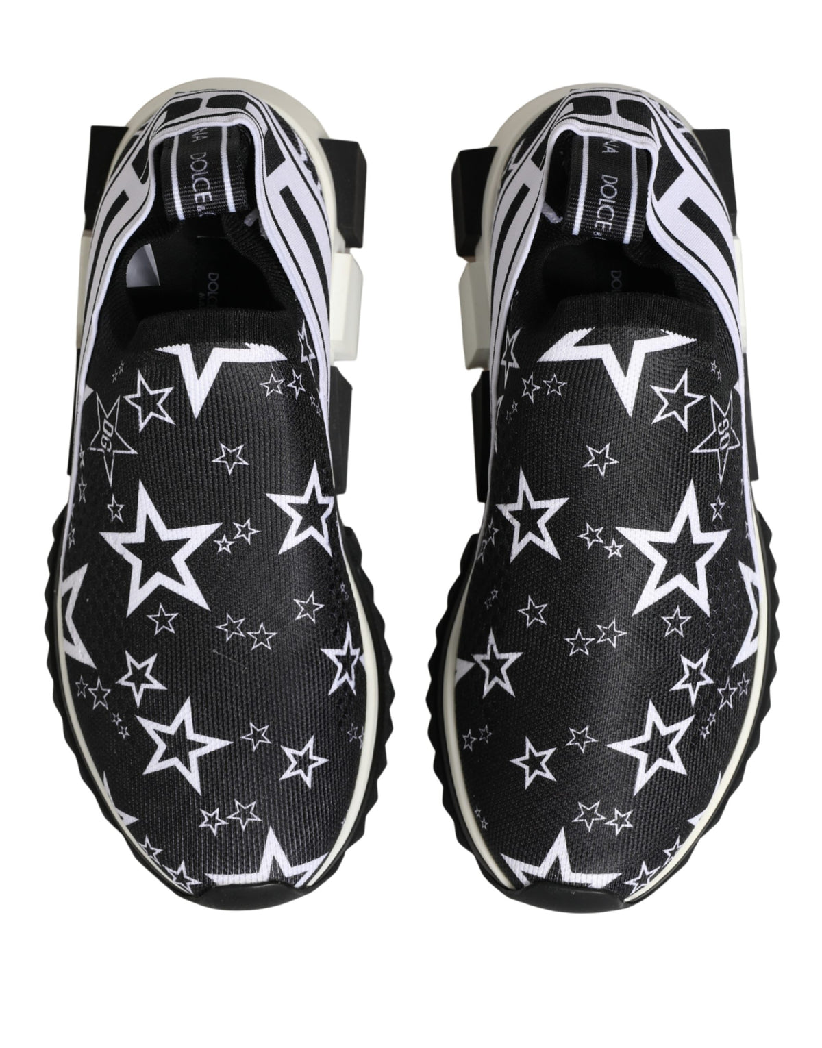 Dolce & Gabbana Women's Low Top Polyester Polyurethane & Viscose Athletic Sneakers - Black White Patterned Striped
