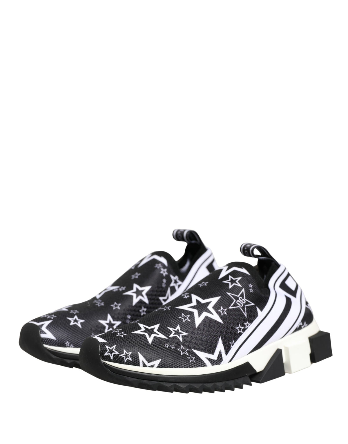 Dolce & Gabbana Women's Low Top Polyester Polyurethane & Viscose Athletic Sneakers - Black White Patterned Striped