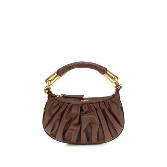 Balmain Bos Taurus Calfskin Suede Leather Mini Shoulder Bag - Brown Ebony Gold