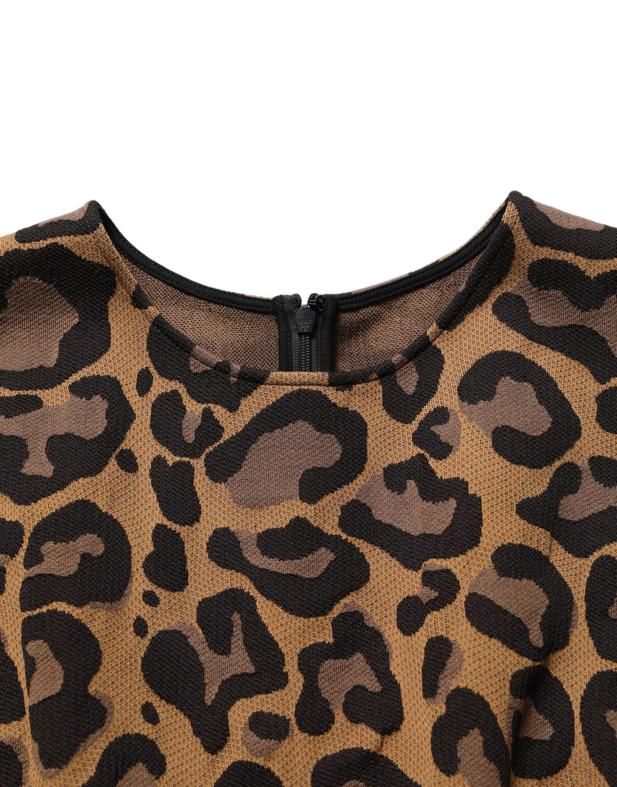 Dolce & Gabbana Women's Short-Sleeve Cotton Nylon & Polyester Knee Short Dress - Brown Leopard Print Patterned Jacquard Signature