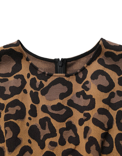 Dolce & Gabbana Women's Short-Sleeve Cotton Nylon & Polyester Knee Short Dress - Brown Leopard Print Patterned Jacquard Signature