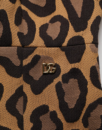 Dolce & Gabbana Women's Short-Sleeve Cotton Nylon & Polyester Knee Short Dress - Brown Leopard Print Patterned Jacquard Signature