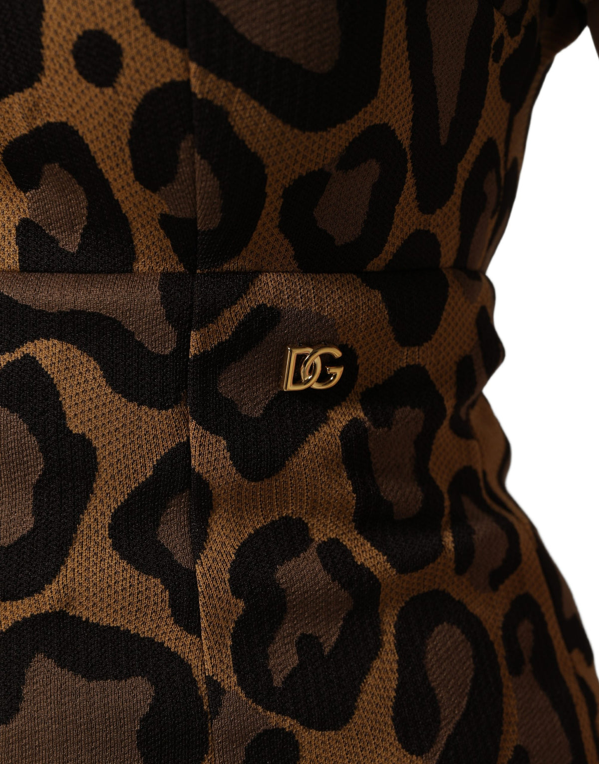 Dolce & Gabbana Women's Short-Sleeve Cotton Nylon & Polyester Knee Short Dress - Brown Leopard Print Patterned Jacquard Signature