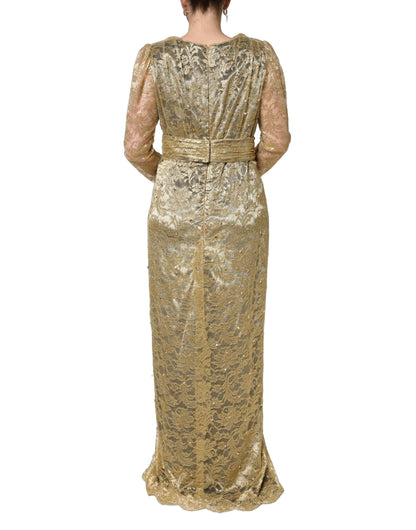 Dolce & Gabbana Gala Women's Gown Mermaid Wrap Cocktail Long-Sleeve Silk Lace Lurex & Crystal Long Dress - Gold Red
