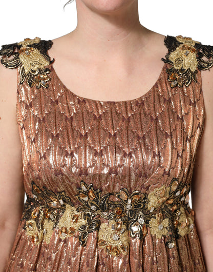 Dolce & Gabbana Women's Gown Cocktail Sleeveless Cotton Polyester Silk & Wool Long Dress - Brown