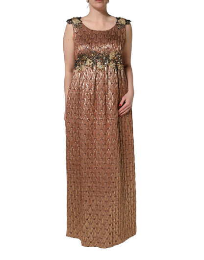 Dolce & Gabbana Women's Gown Cocktail Sleeveless Cotton Polyester Silk & Wool Long Dress - Brown