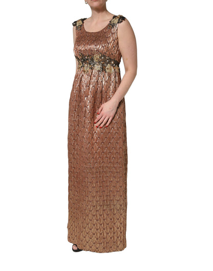Dolce & Gabbana Women's Gown Cocktail Sleeveless Cotton Polyester Silk & Wool Long Dress - Brown