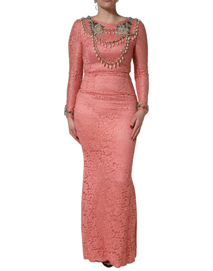 Dolce & Gabbana Women's Gown Mermaid Wrap Cocktail Long-Sleeve Cotton Silk Viscose & Lace Mini Long Dress - Pink Red Floral Signature