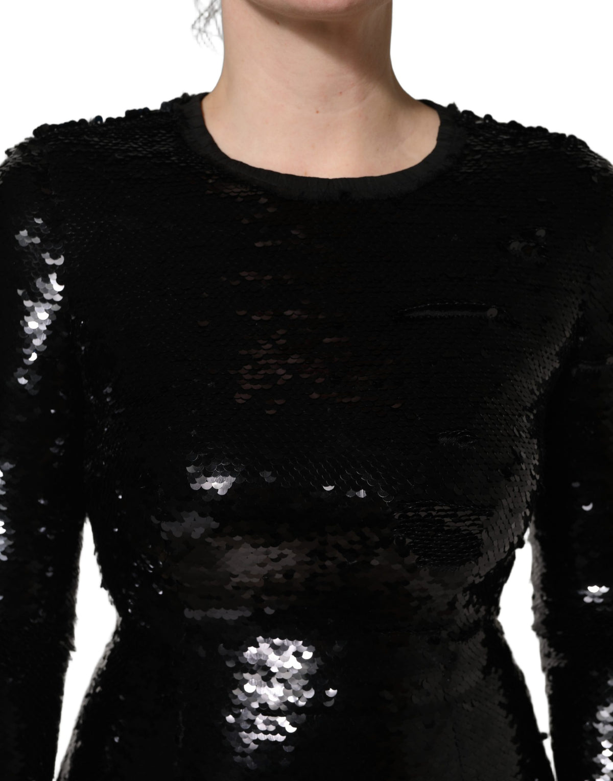 Dolce & Gabbana Women's Gown Mermaid Bodycon Cocktail Long-Sleeve Polyester Sequins Long Dress - Black