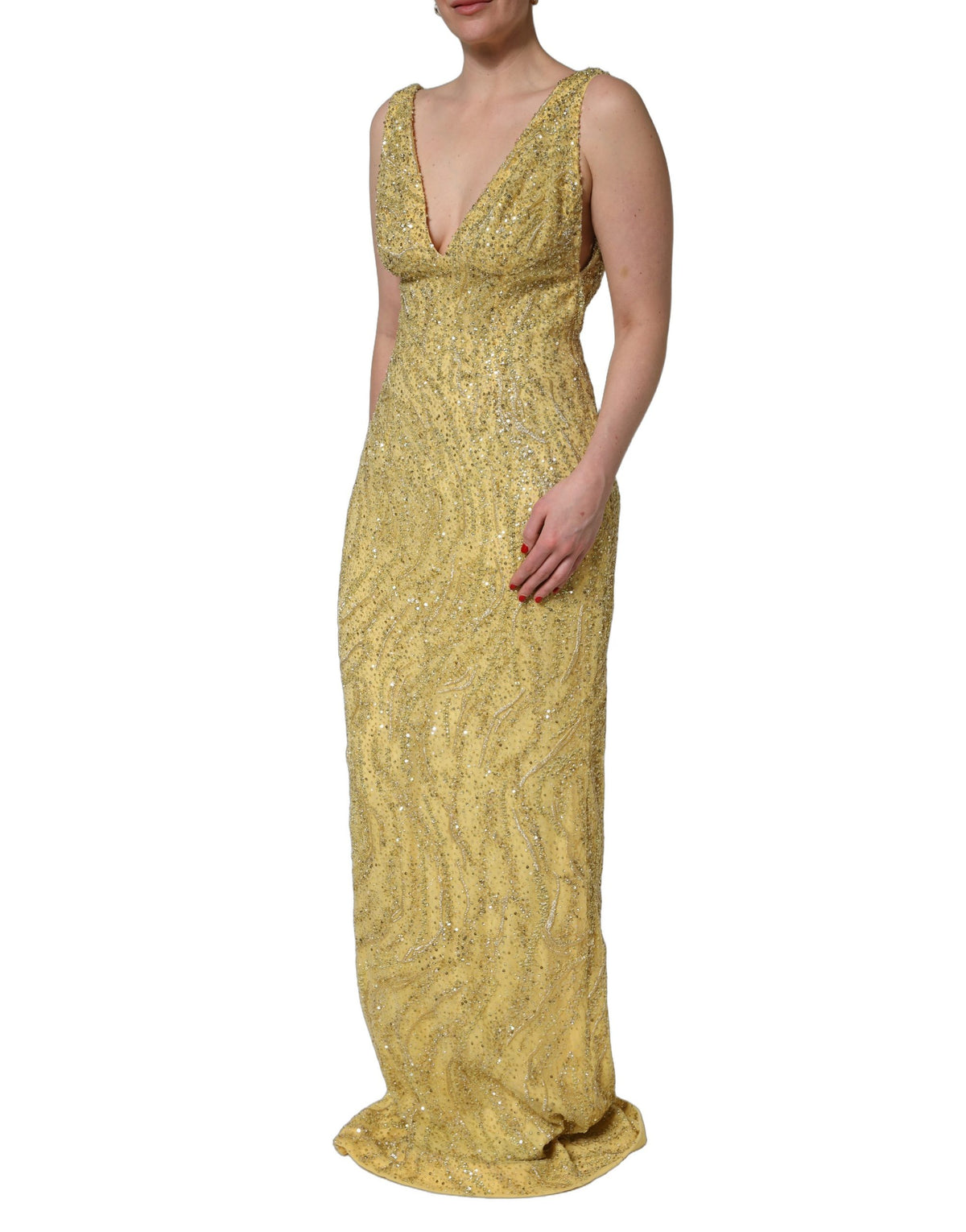 Dolce & Gabbana Women's Gown Mermaid Cocktail Sleeveless V Neck PVC Polyester Silk & Viscose Long Dress - Gold