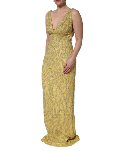 Dolce & Gabbana Women's Gown Mermaid Cocktail Sleeveless V Neck PVC Polyester Silk & Viscose Long Dress - Gold