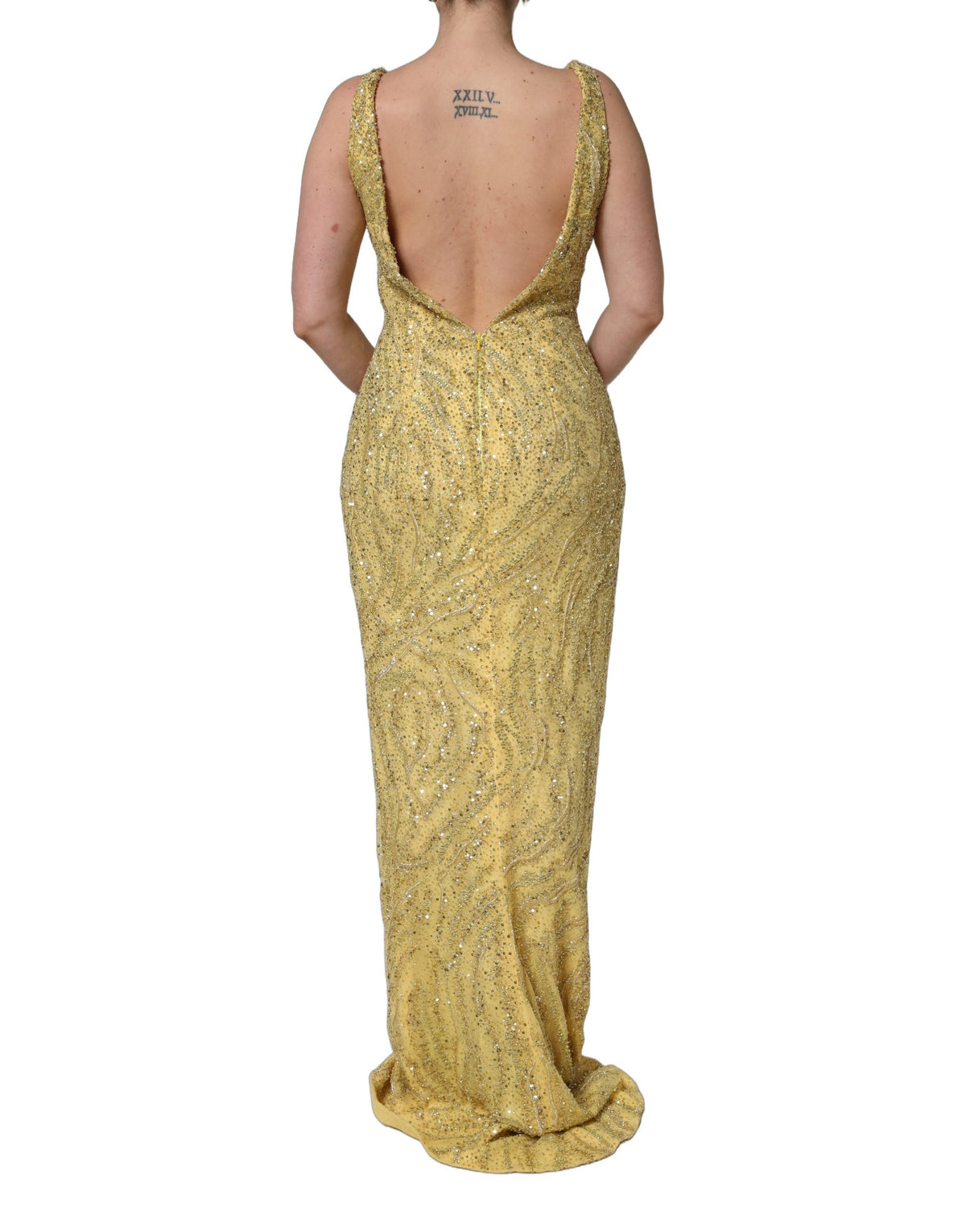 Dolce & Gabbana Women's Gown Mermaid Cocktail Sleeveless V Neck PVC Polyester Silk & Viscose Long Dress - Gold