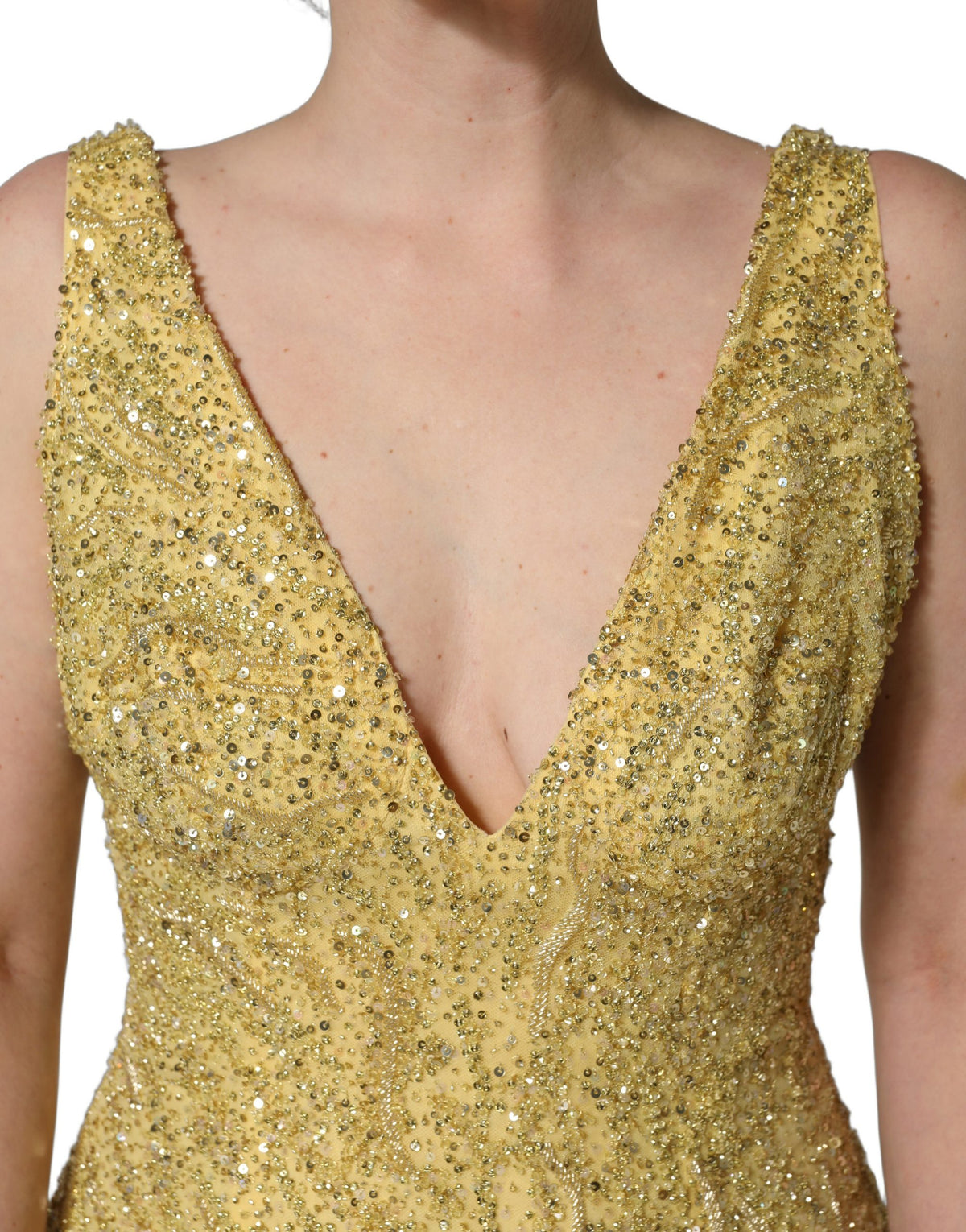 Dolce & Gabbana Women's Gown Mermaid Cocktail Sleeveless V Neck PVC Polyester Silk & Viscose Long Dress - Gold