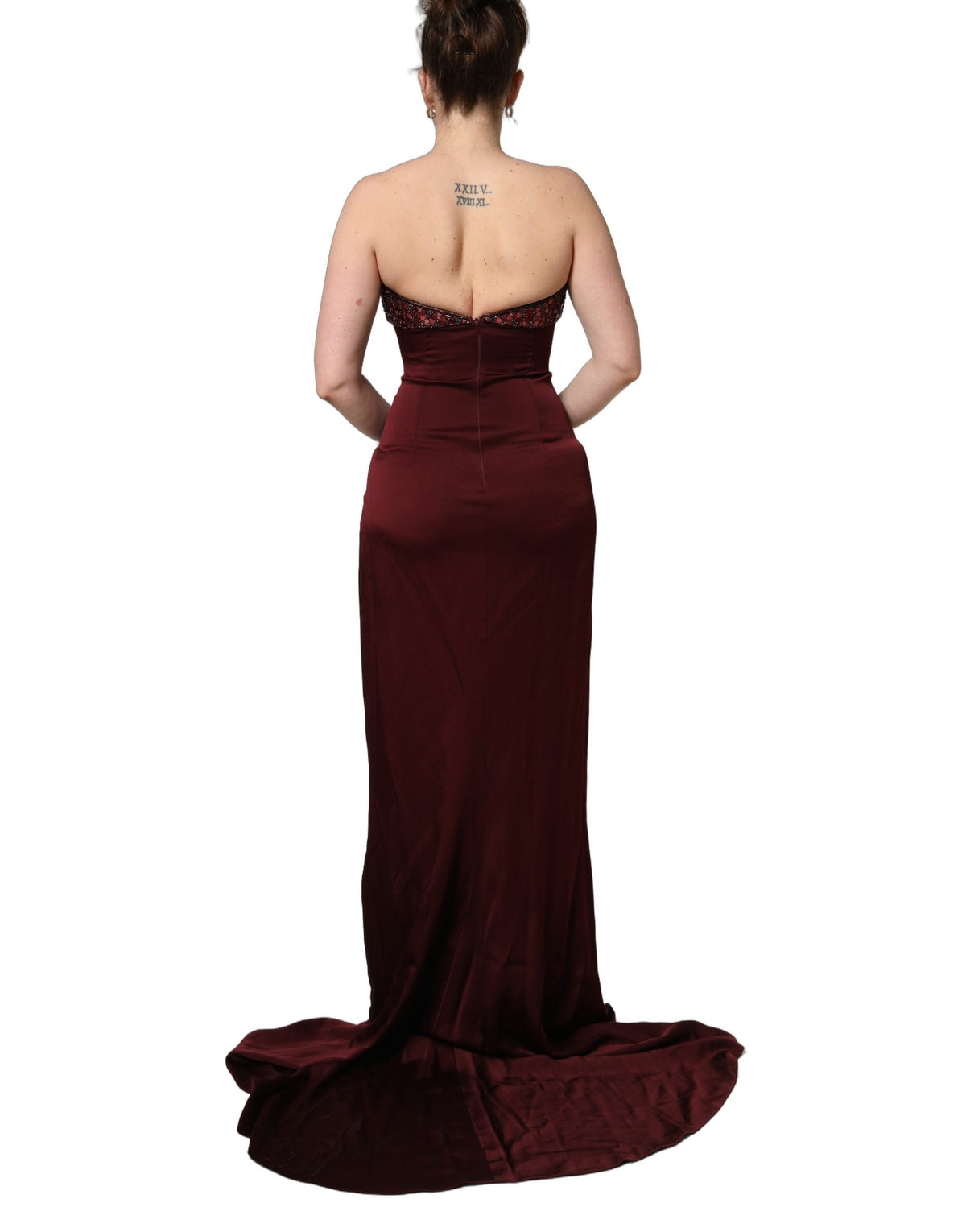 Dolce & Gabbana Women's Gown Wrap Cocktail Sleeveless; Strapless V Neck PVC Polyester Acetate Viscose Silk Satin Mini Long Dress - Maroon