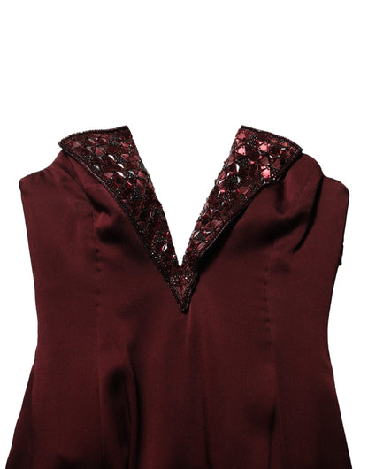 Dolce & Gabbana Women's Gown Wrap Cocktail Sleeveless; Strapless V Neck PVC Polyester Acetate Viscose Silk Satin Mini Long Dress - Maroon