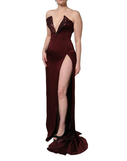 Dolce & Gabbana Women's Gown Wrap Cocktail Sleeveless; Strapless V Neck PVC Polyester Acetate Viscose Silk Satin Mini Long Dress - Maroon