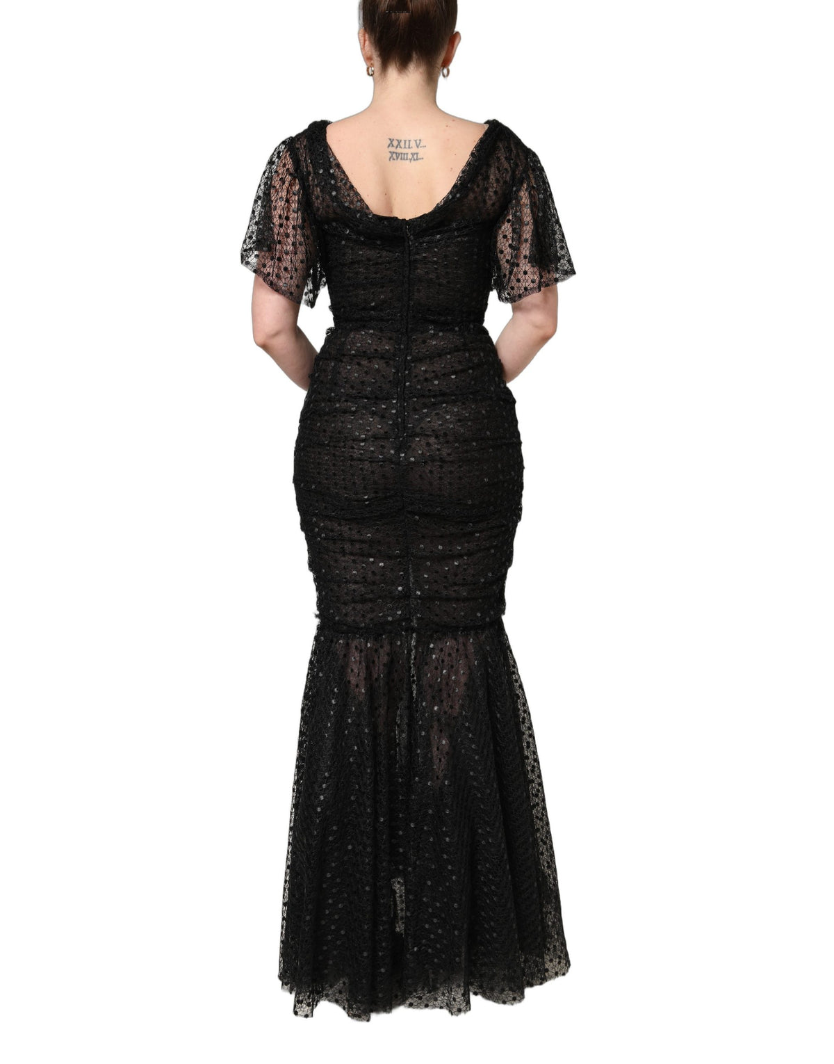 Dolce & Gabbana 501 Women's Gown Mermaid Wrap Cocktail Short-Sleeve Cotton Nylon Polyester & Sequins Mini Long Dress - Black Signature