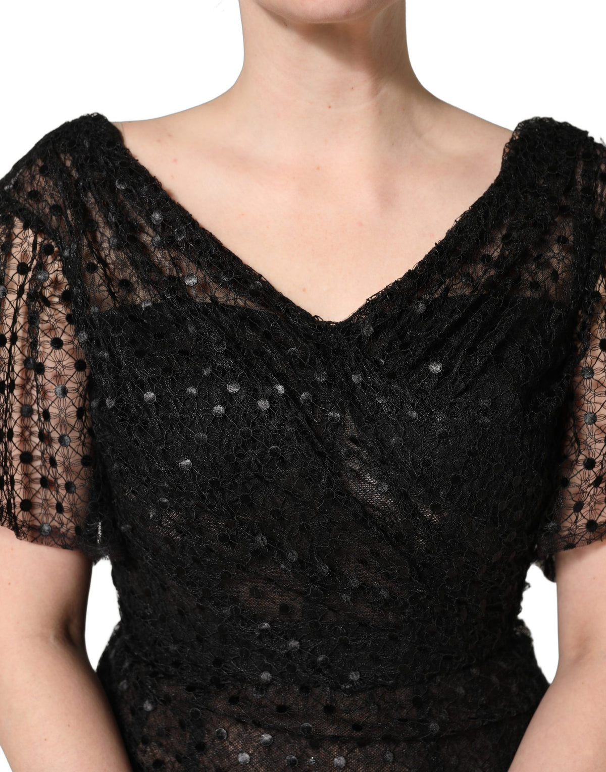 Dolce & Gabbana 501 Women's Gown Mermaid Wrap Cocktail Short-Sleeve Cotton Nylon Polyester & Sequins Mini Long Dress - Black Signature