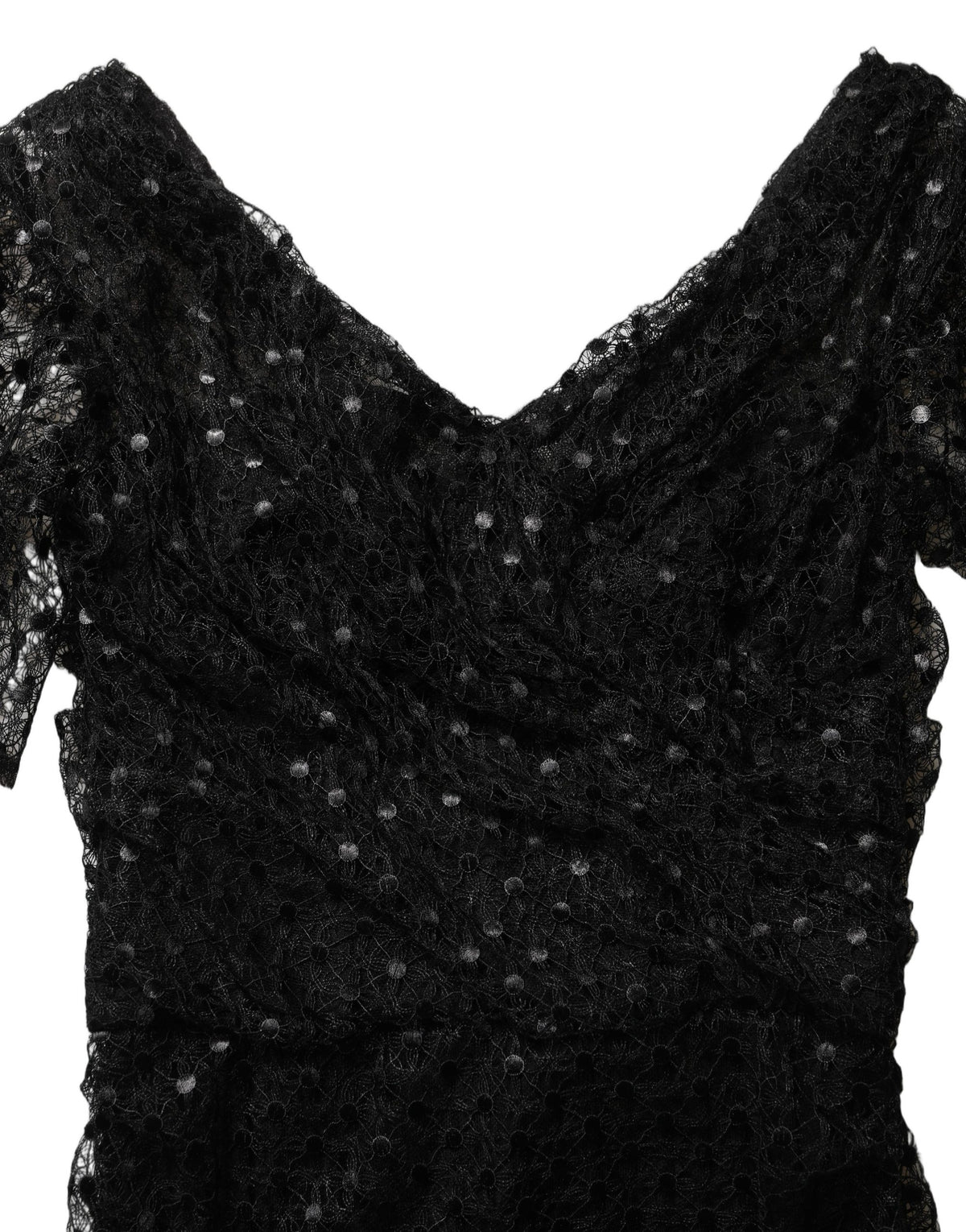 Dolce & Gabbana 501 Women's Gown Mermaid Wrap Cocktail Short-Sleeve Cotton Nylon Polyester & Sequins Mini Long Dress - Black Signature