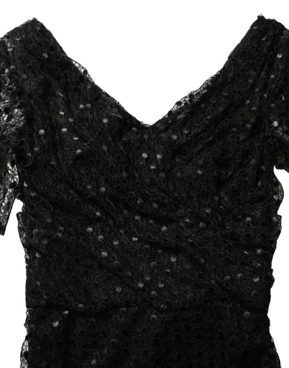 Dolce & Gabbana 501 Women's Gown Mermaid Wrap Cocktail Short-Sleeve Cotton Nylon Polyester & Sequins Mini Long Dress - Black Signature