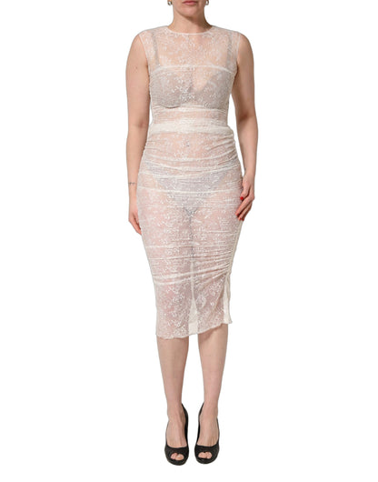 Dolce & Gabbana Women's Sheath Wrap Bodycon Sleeveless Lace Midi Mini Dress - White Floral