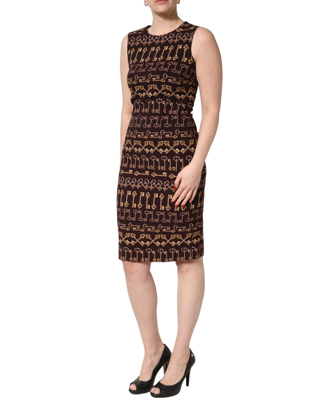 Dolce & Gabbana Women's Sheath Wrap Sleeveless Viscose Silk Knee Short Mini Dress - Brown Natural Patterned Signature Print