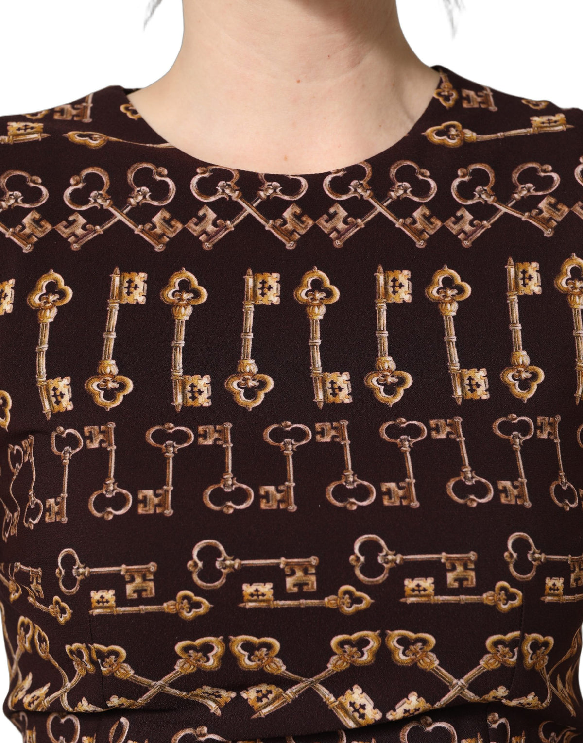 Dolce & Gabbana Women's Sheath Wrap Sleeveless Viscose Silk Knee Short Mini Dress - Brown Natural Patterned Signature Print