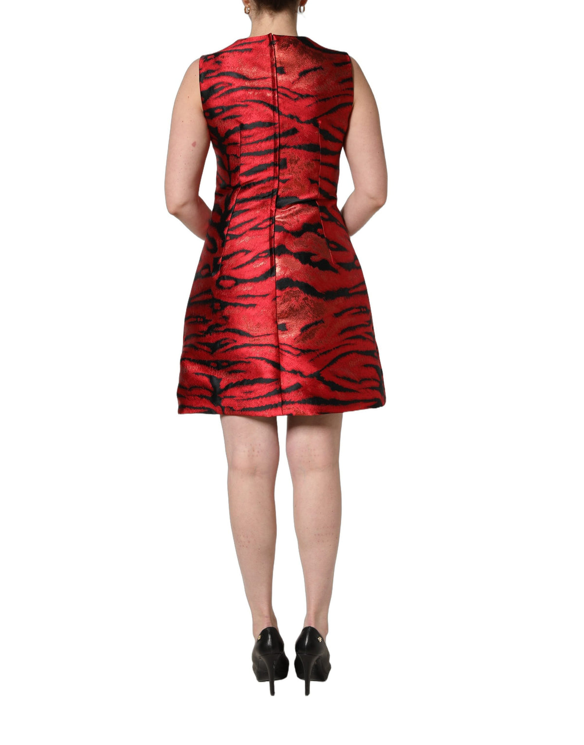 Dolce & Gabbana Women's Flared Wrap Sleeveless Cupro Polyester & Elastane Mini Dress - Black Red Jacquard Print