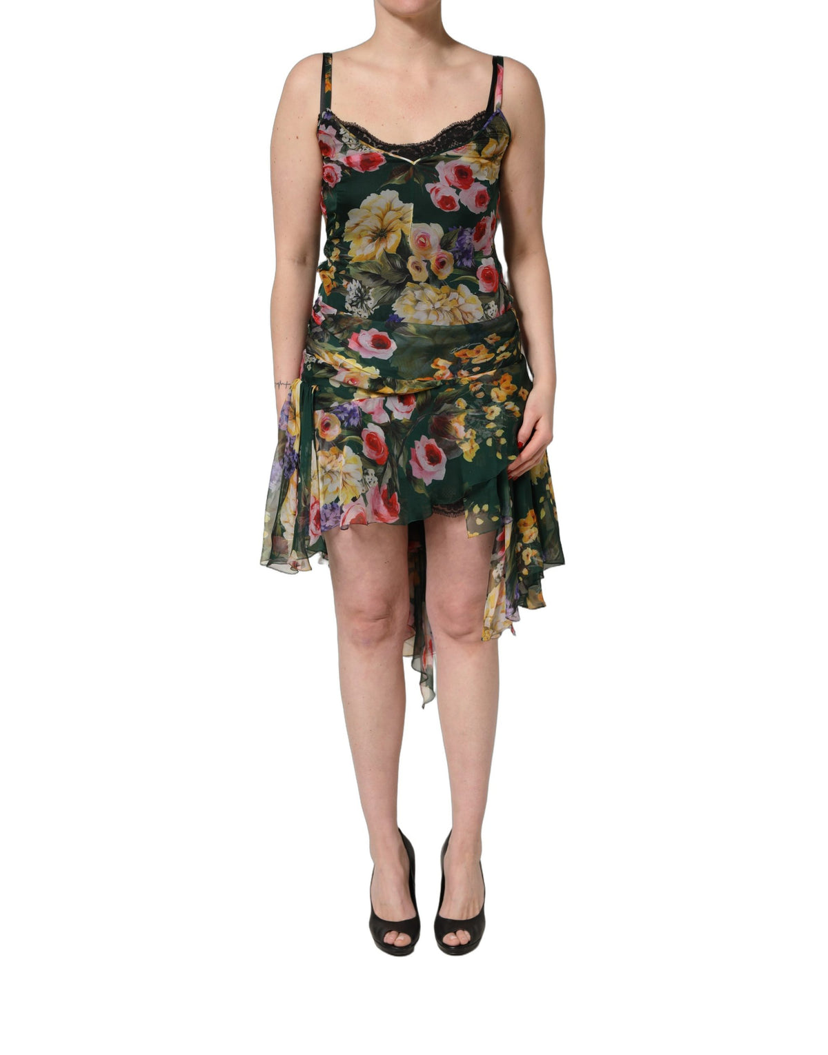 Dolce & Gabbana Women's Wrap Sleeveless Silk Mini Dress - Multicolor Patterned Floral Signature Print