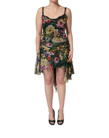Dolce & Gabbana Women's Wrap Sleeveless Silk Mini Dress - Multicolor Patterned Floral Signature Print