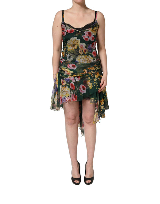 Dolce & Gabbana Women's Wrap Sleeveless Silk Mini Dress - Multicolor Patterned Floral Signature Print