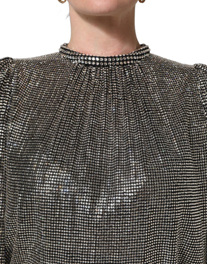 Dolce & Gabbana Women's Bodysuit Wrap Cocktail Long-Sleeve Cotton Nylon Silk & Crystal Short Mini Dress - Red Silver