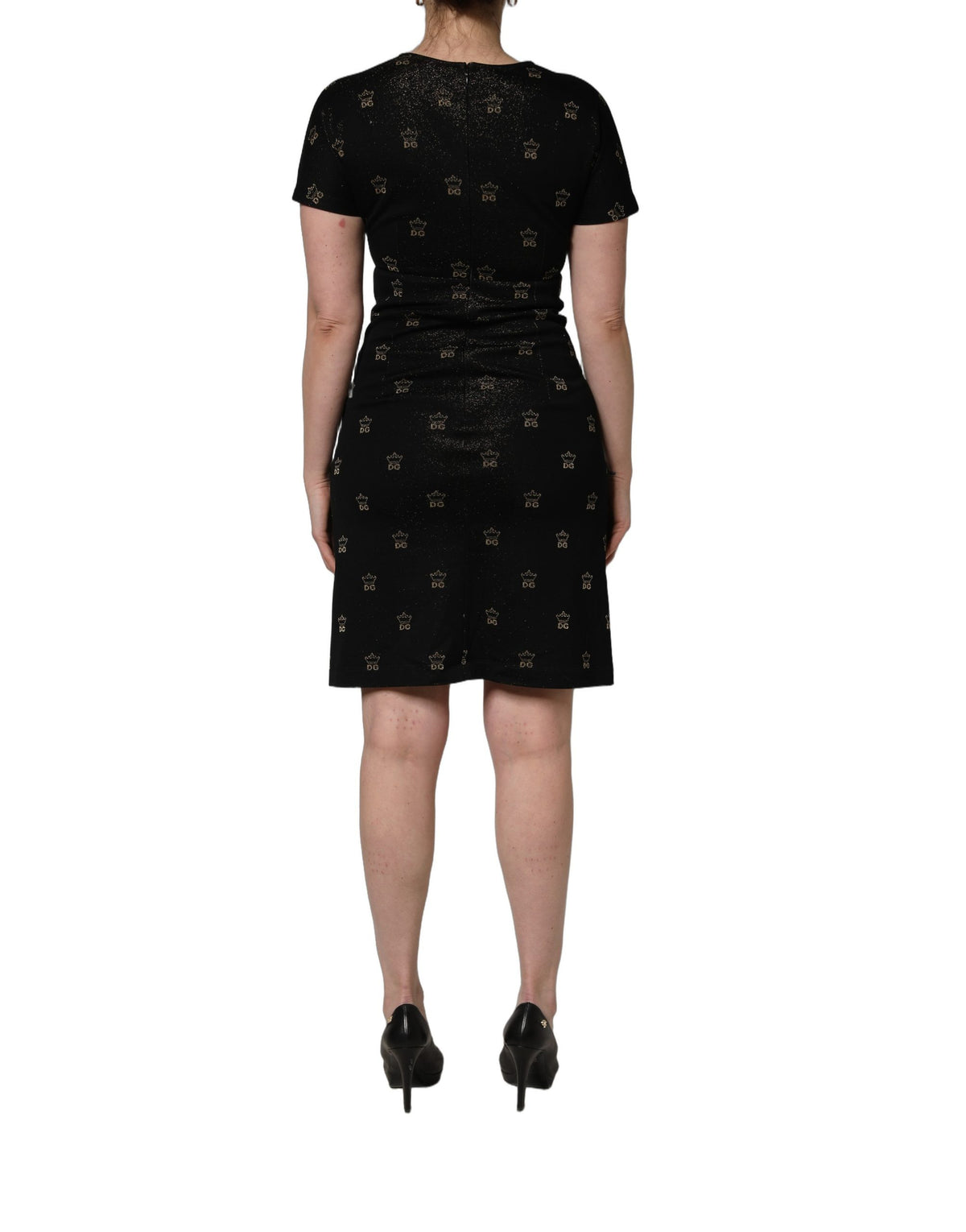 Dolce & Gabbana Aria Women's Sheath Wrap Short-Sleeve Cotton Nylon & Polyester Midi Short Dress - Black Patterned