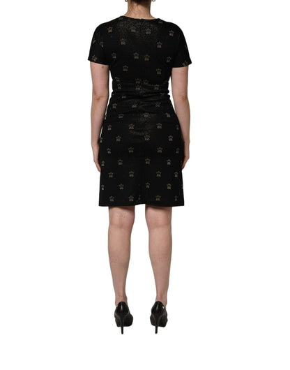 Dolce & Gabbana Aria Women's Sheath Wrap Short-Sleeve Cotton Nylon & Polyester Midi Short Dress - Black Patterned