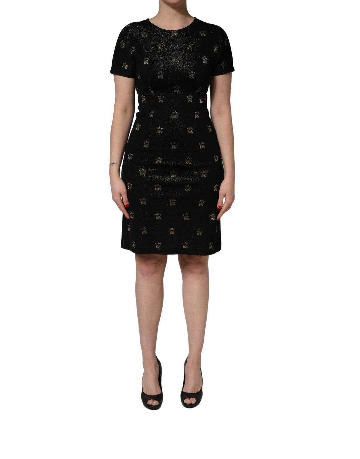 Dolce & Gabbana Aria Women's Sheath Wrap Short-Sleeve Cotton Nylon & Polyester Midi Short Dress - Black Patterned