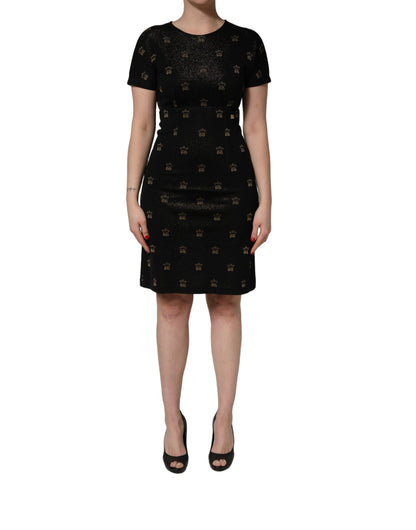 Dolce & Gabbana Aria Women's Sheath Wrap Short-Sleeve Cotton Nylon & Polyester Midi Short Dress - Black Patterned