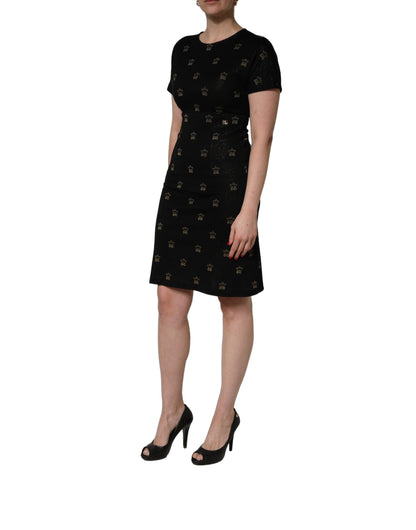 Dolce & Gabbana Aria Women's Sheath Wrap Short-Sleeve Cotton Nylon & Polyester Midi Short Dress - Black Patterned