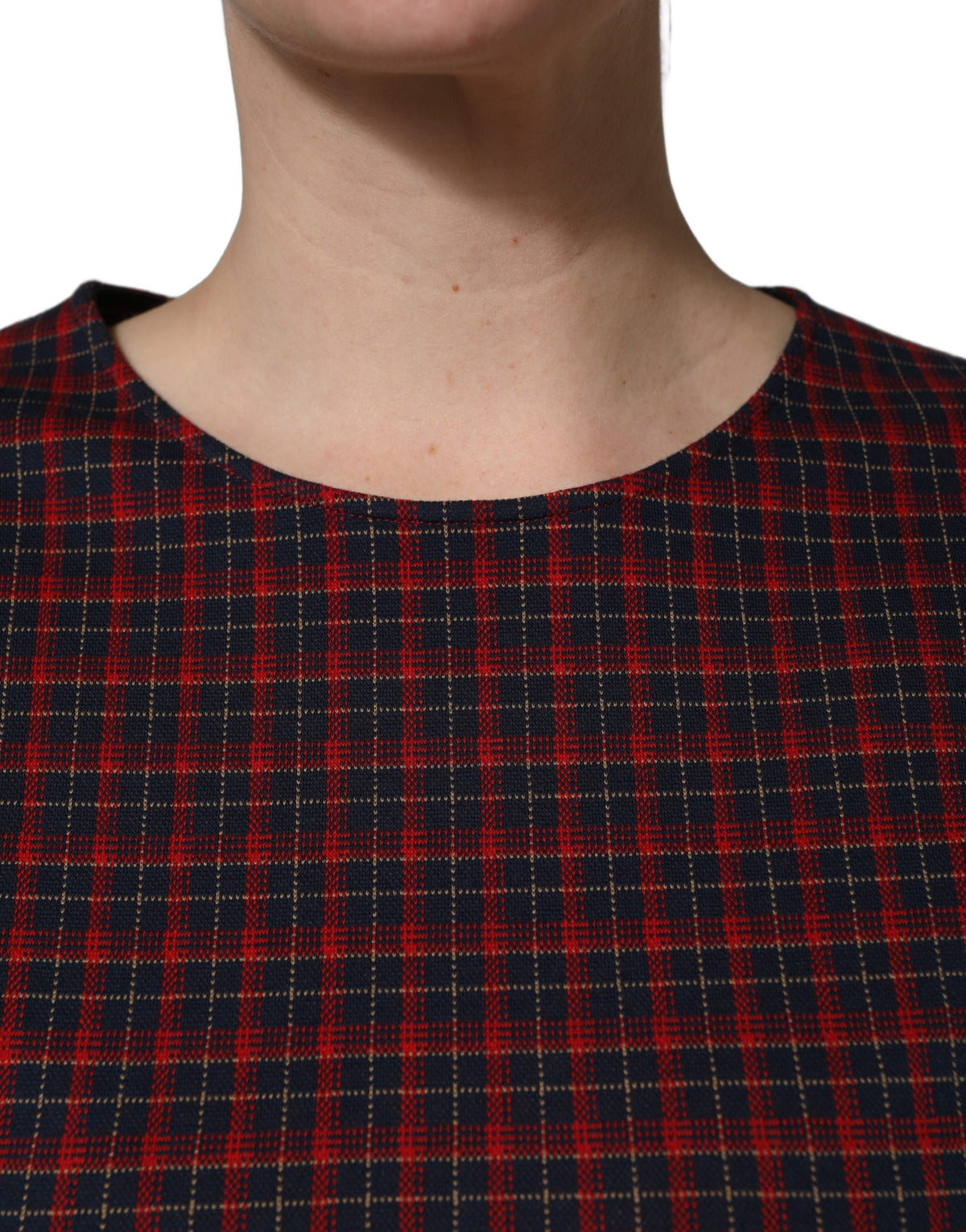 Dolce & Gabbana Women's Sheath Wrap Short-Sleeve Stretch Polyester Cotton Midi Short Dress - Black Red Patterned Checkered
