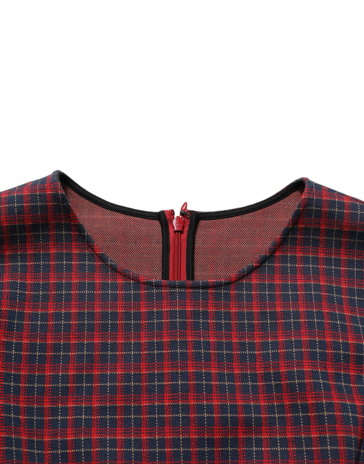 Dolce & Gabbana Women's Sheath Wrap Short-Sleeve Stretch Polyester Cotton Midi Short Dress - Black Red Patterned Checkered