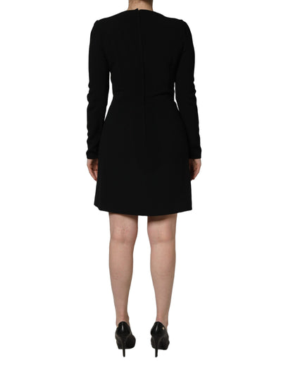 Roberto Cavalli Women's A Line Wrap Cocktail Long-Sleeve Scoop Neck Silk Viscose & Acetate Short Mini Dress - Black