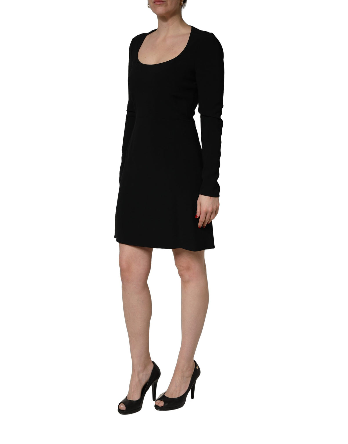 Roberto Cavalli Women's A Line Wrap Cocktail Long-Sleeve Scoop Neck Silk Viscose & Acetate Short Mini Dress - Black