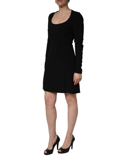Roberto Cavalli Women's A Line Wrap Cocktail Long-Sleeve Scoop Neck Silk Viscose & Acetate Short Mini Dress - Black