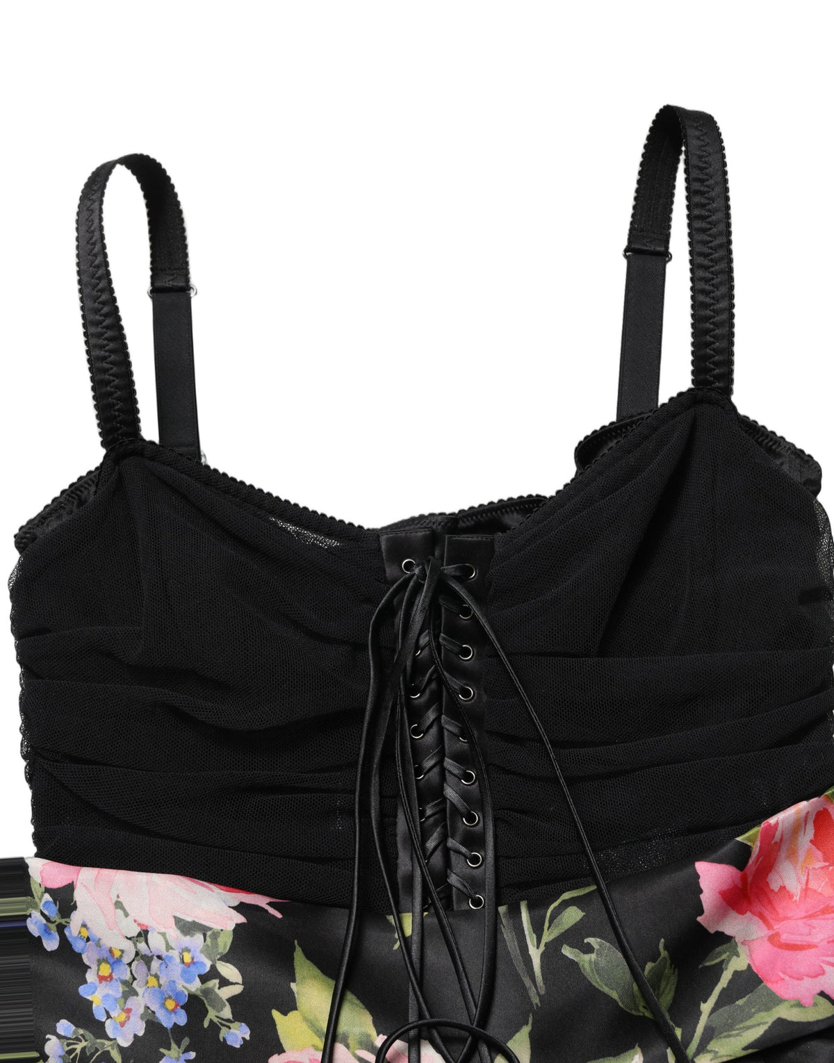 Dolce & Gabbana Aria Women's Wrap Corset Bustier Cocktail Sleeveless Stretch Cotton Nylon & Silk Mini Dress - Black Rose Patterned Floral Print