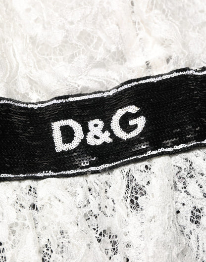 Dolce & Gabbana Women's Sheath Wrap Short-Sleeve Silk Viscose Nylon & Lace Short Mini Dress - Black White
