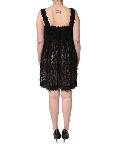 Dolce & Gabbana Aria Women's Wrap Cocktail Sleeveless Cotton Nylon Mini Dress - Black